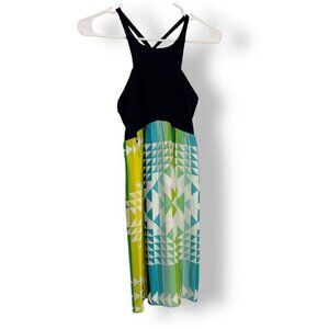 Womens Alice & Trixie Black Blue Aqua Silk Mini Short Dress Racerback Sz S